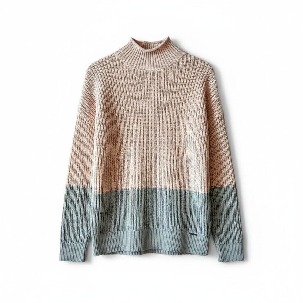Abercrombie & Fitch Chunky Knit Colorblock Mock Neck Sweater Pink Blue Sz Small